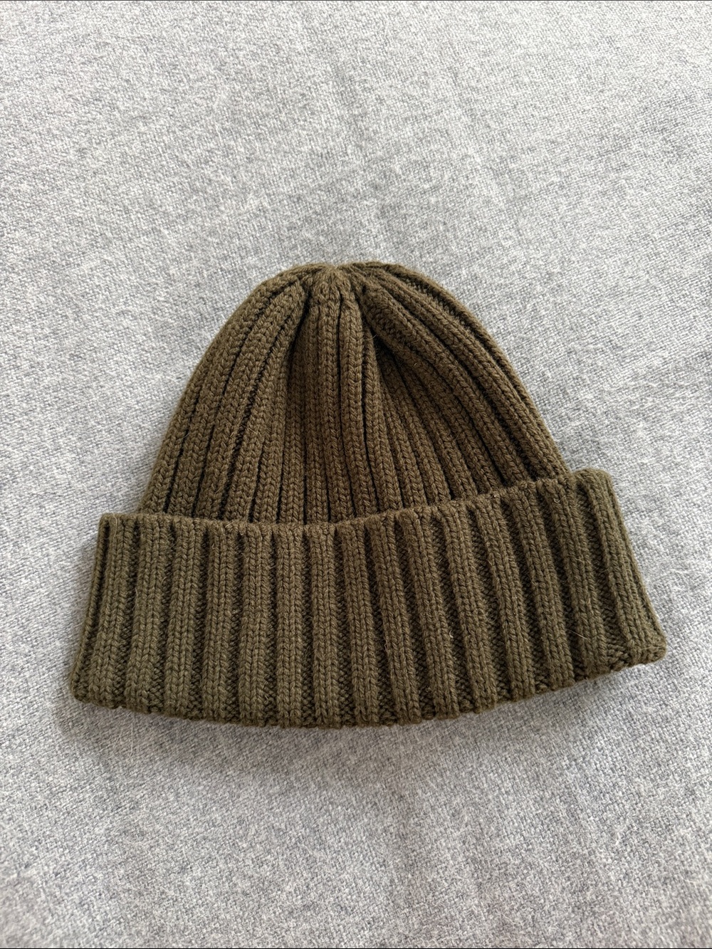 Muji 100% Wool Rib-Knit Olive Green Cuffed Beanie - Men